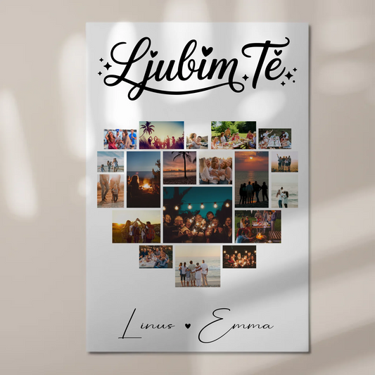 Personalisiertes Wandbild Fotocollage für Paare mit 19 Herz Fotos Ljubim te Liebe auf Slowenisch Geschenk 1