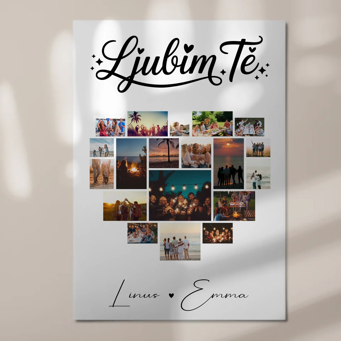 Personalisiertes Wandbild Fotocollage für Paare mit 19 Herz Fotos Ljubim te Liebe auf Slowenisch Geschenk