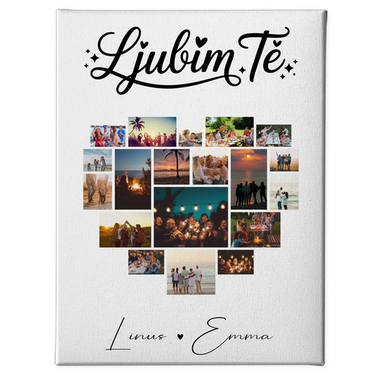 Personalisierte Leinwand Für Paare mit Fotocollage für Paare 19 Herz Fotos Ljubim te Liebe auf Slowenisch Geschenk 1