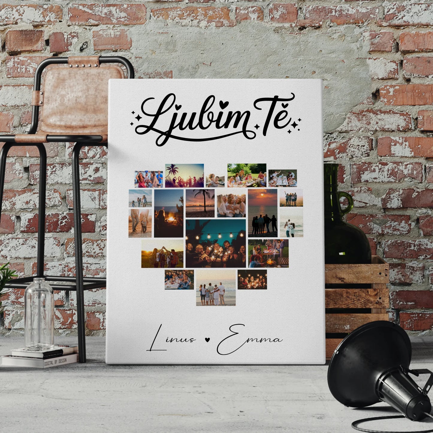 Personalisierte Leinwand Für Paare mit Fotocollage für Paare 19 Herz Fotos Ljubim te Liebe auf Slowenisch Geschenk 4