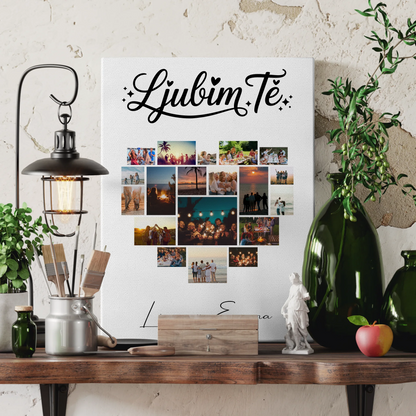 Personalisierte Leinwand Für Paare mit Fotocollage für Paare 19 Herz Fotos Ljubim te Liebe auf Slowenisch Geschenk 3