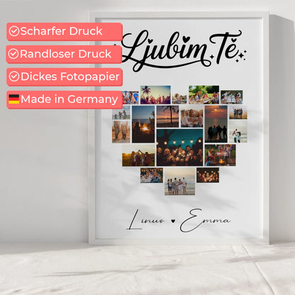 Geschenk Poster Personalisiert Liebe Fotocollage Paare 19 Herz Fotos Ljubim te Slowenisch