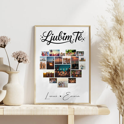 Geschenk Poster Personalisiert Liebe Fotocollage Paare 19 Herz Fotos Ljubim te Slowenisch