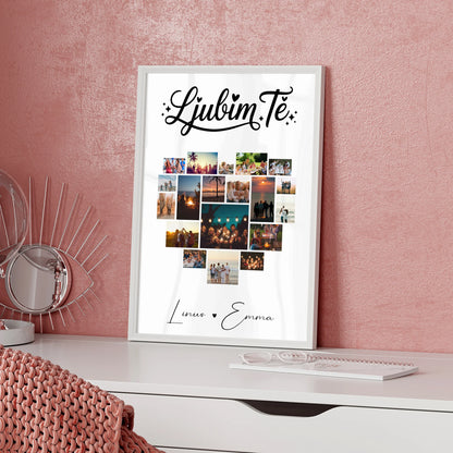 Geschenk Poster Personalisiert Liebe Fotocollage Paare 19 Herz Fotos Ljubim te Slowenisch