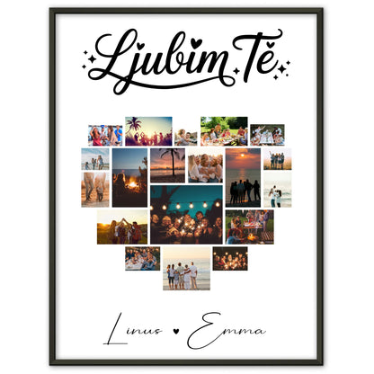 Geschenk Poster Personalisiert Liebe Fotocollage Paare 19 Herz Fotos Ljubim te Slowenisch