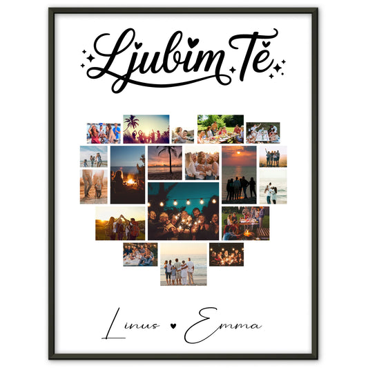 Geschenk Poster Personalisiert Liebe Fotocollage Paare 19 Herz Fotos Ljubim te Slowenisch