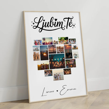 Geschenk Poster Personalisiert Liebe Fotocollage Paare 19 Herz Fotos Ljubim te Slowenisch