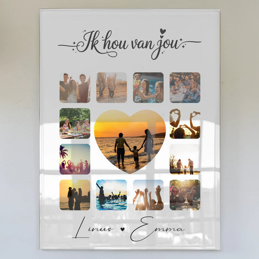 Personalisierte Geschenkideen mit Foto Mit Acrylglas und Paar Fotocollage 13 Fotos Ik hou van jou Liebe auf Niederländisch