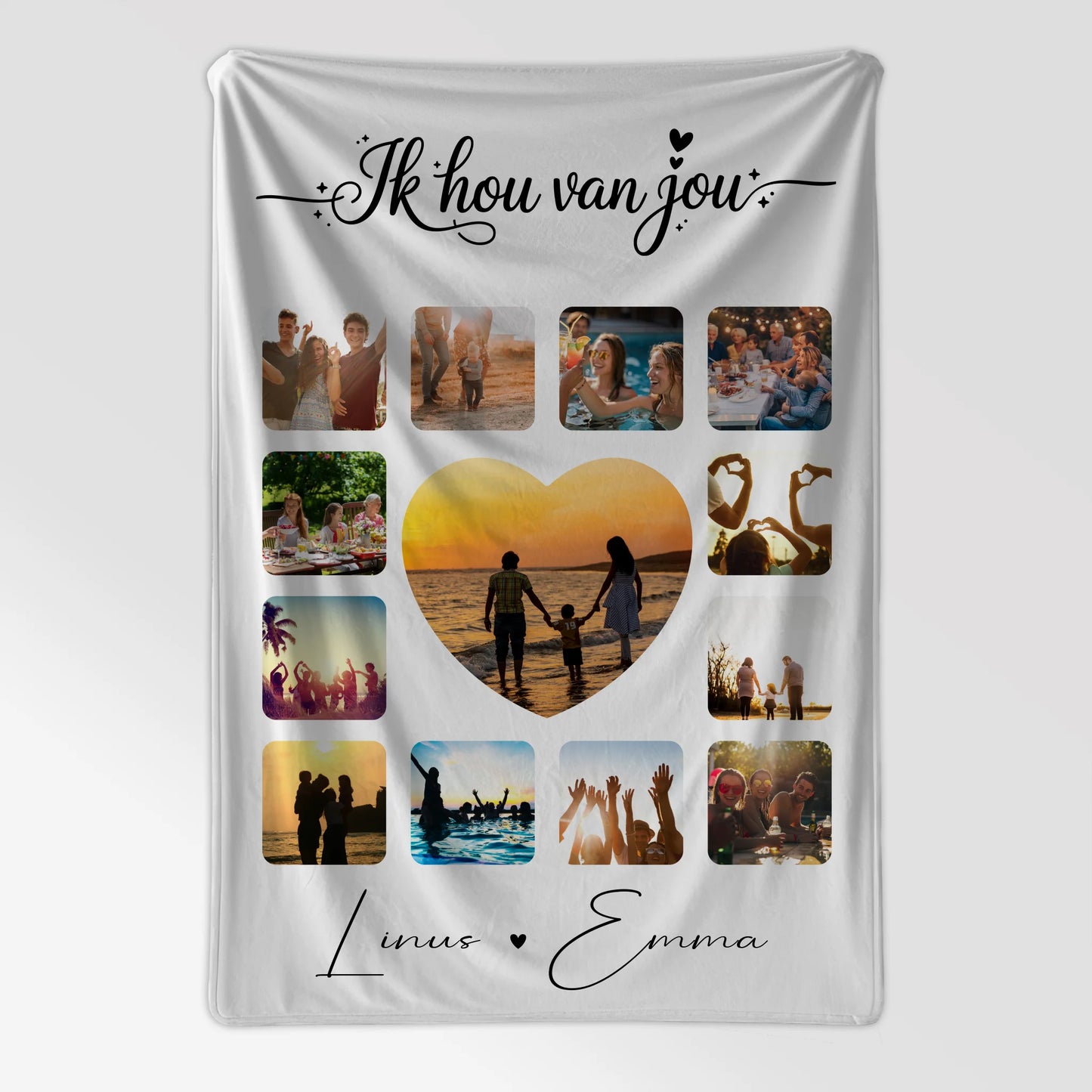 Personalisierte Decke Mit Namen Paar Fotocollage 13 Fotos Ik hou van jou Liebe auf Niederländisch Geschenk 7