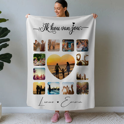 Personalisierte Decke Mit Namen Paar Fotocollage 13 Fotos Ik hou van jou Liebe auf Niederländisch Geschenk 1