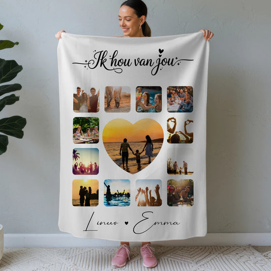 Personalisierte Decke Mit Namen Paar Fotocollage 13 Fotos Ik hou van jou Liebe auf Niederländisch Geschenk 1