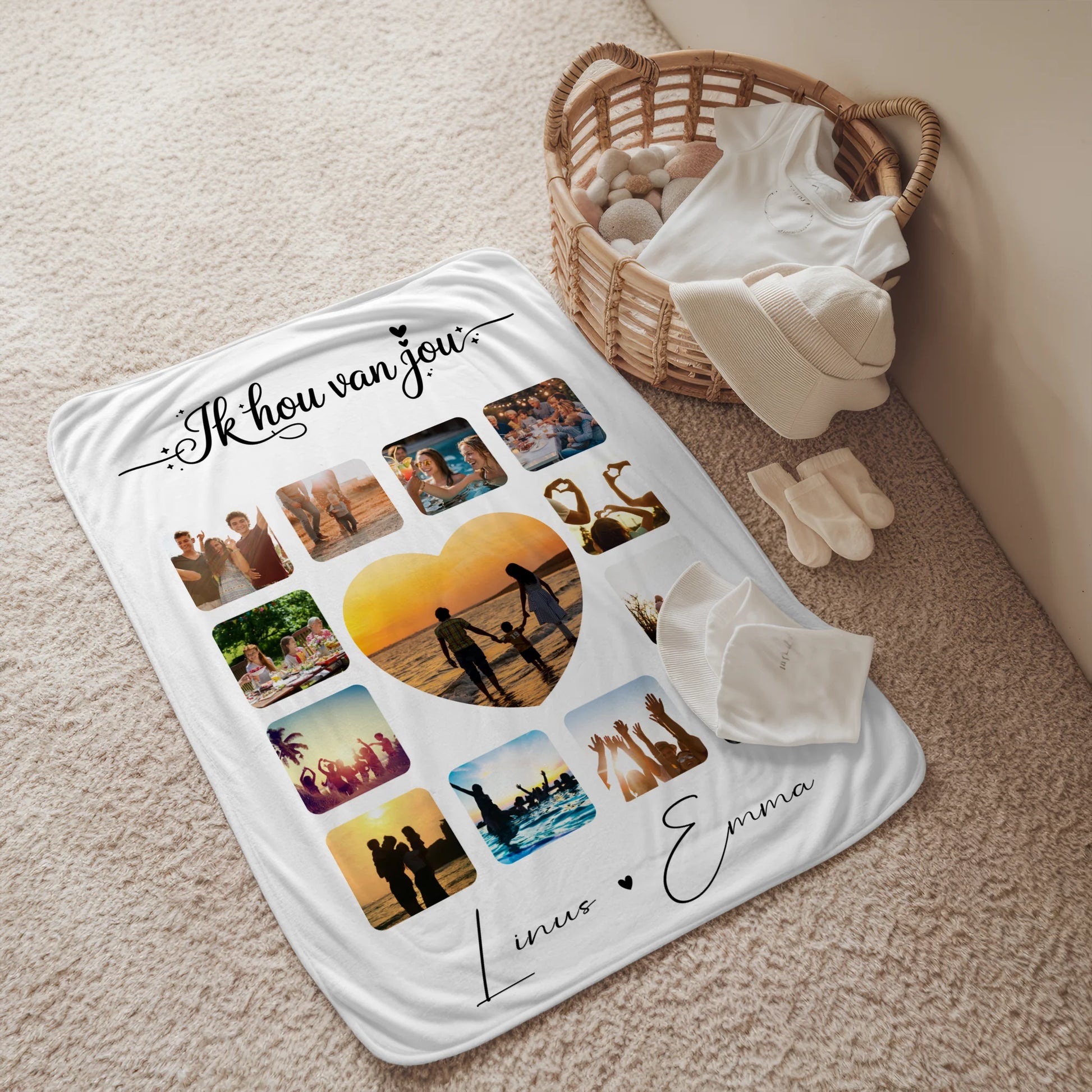 Personalisierte Decke Mit Namen Paar Fotocollage 13 Fotos Ik hou van jou Liebe auf Niederländisch Geschenk 2