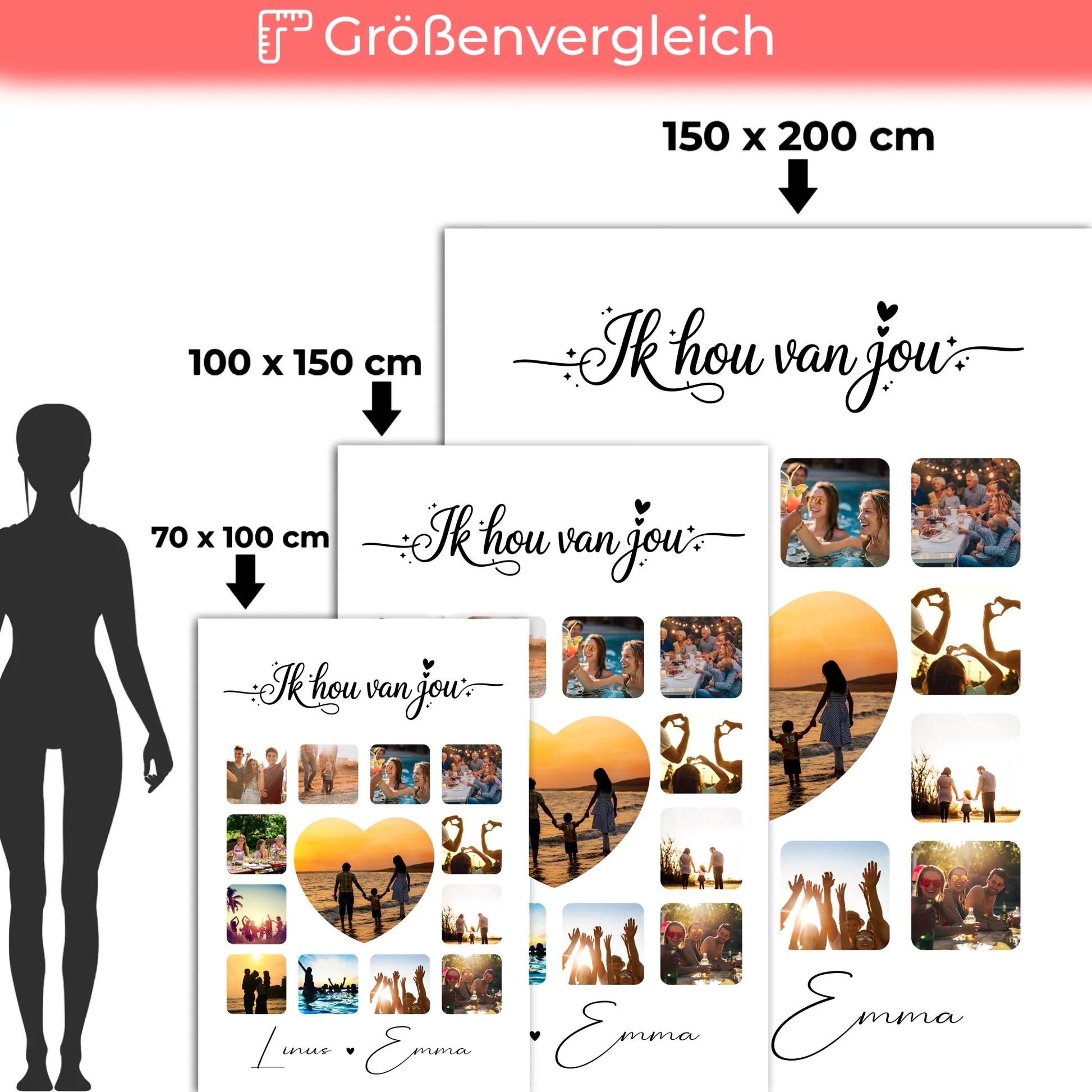 Personalisierte Decke Mit Namen Paar Fotocollage 13 Fotos Ik hou van jou Liebe auf Niederländisch Geschenk 5