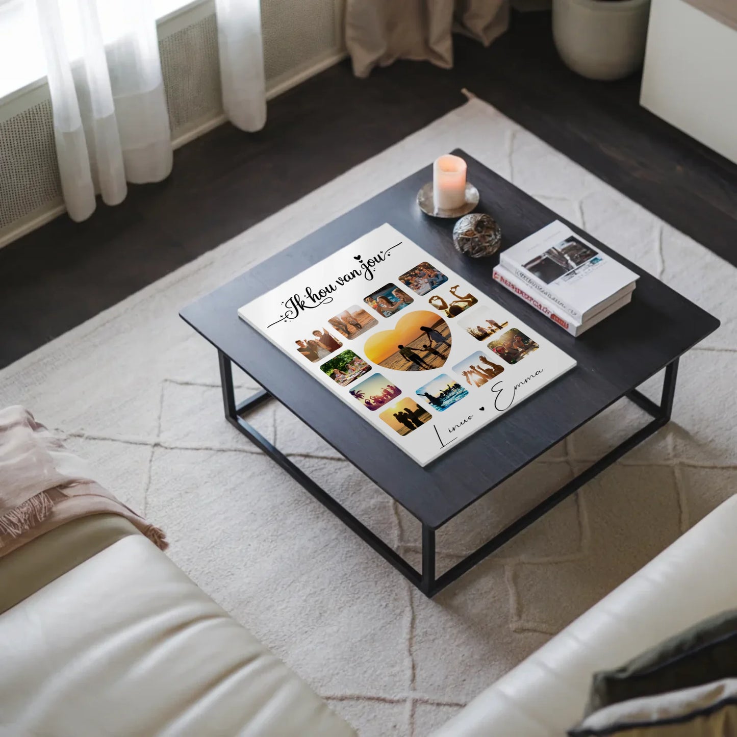 Personalisiertes Fotoboard Magnet Wandbild mit Paar Fotocollage 13 Fotos Ik hou van jou Liebe auf Niederländisch Geschenk 3