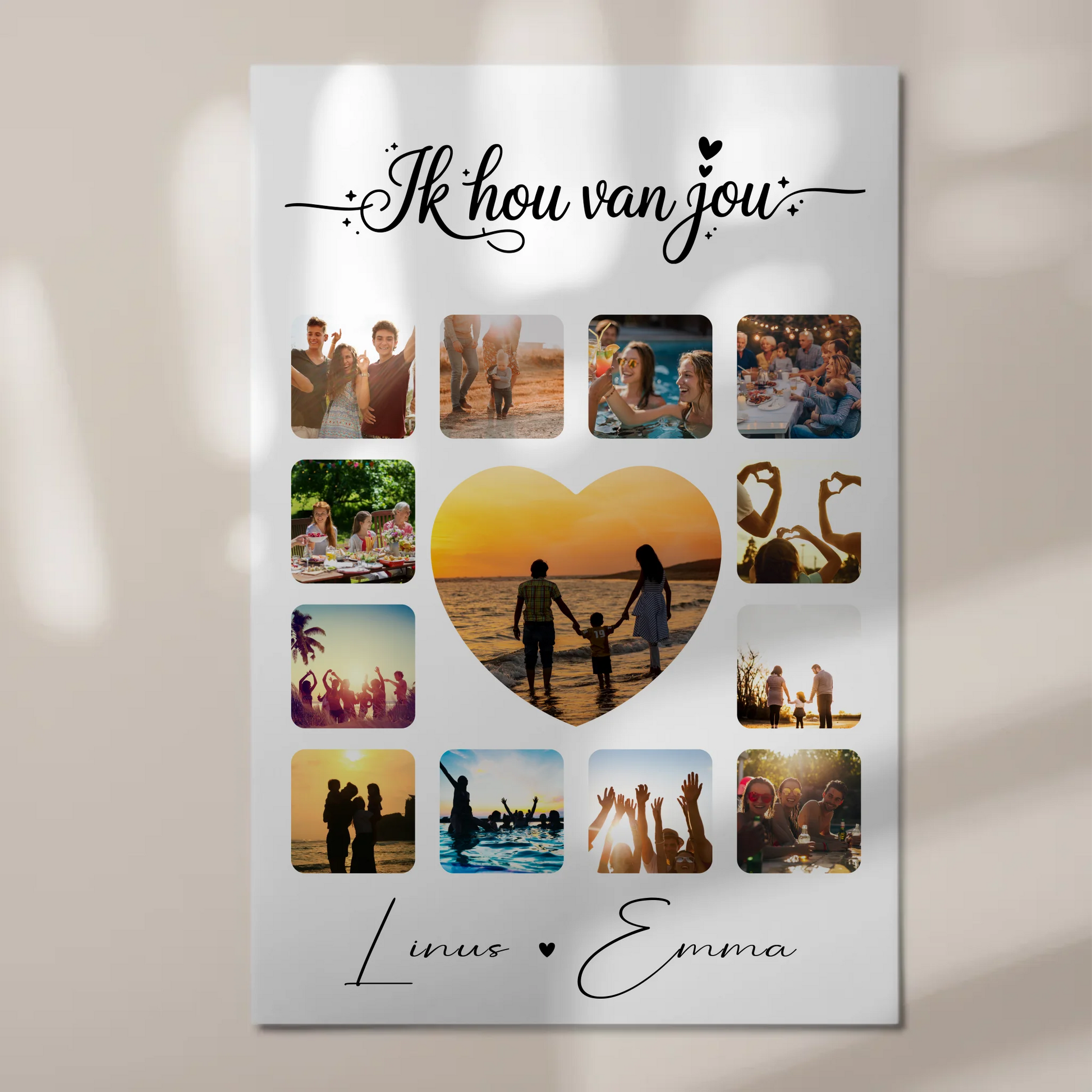 Personalisiertes Fotoboard Magnet Wandbild mit Paar Fotocollage 13 Fotos Ik hou van jou Liebe auf Niederländisch Geschenk 1