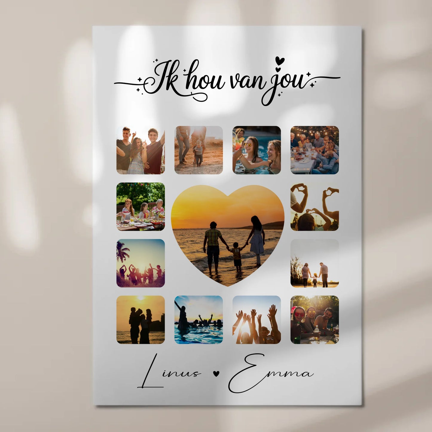 Personalisiertes Fotoboard Magnet Wandbild mit Paar Fotocollage 13 Fotos Ik hou van jou Liebe auf Niederländisch Geschenk 7