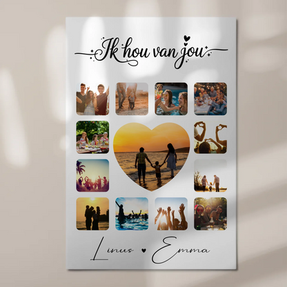 Personalisiertes Fotoboard Magnet Wandbild mit Paar Fotocollage 13 Fotos Ik hou van jou Liebe auf Niederländisch Geschenk