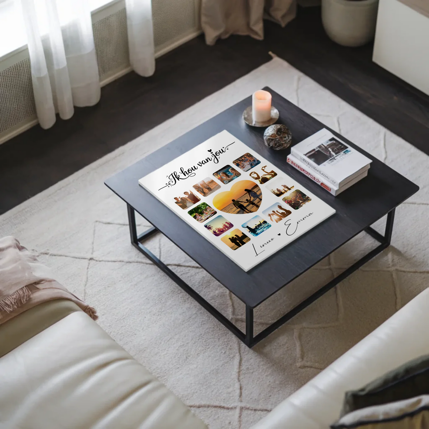 Personalisiertes Fotoboard Magnet Wandbild mit Paar Fotocollage 13 Fotos Ik hou van jou Liebe auf Niederländisch Geschenk