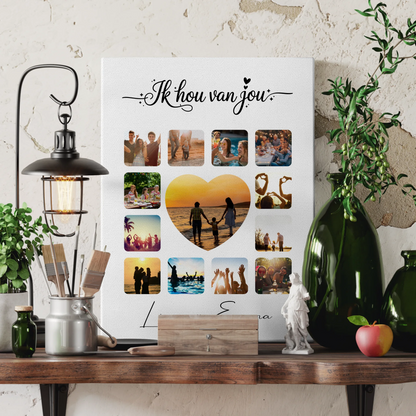 Personalisierte Leinwand Hochzeit mit Paar Fotocollage 13 Fotos Ik hou van jou Liebe auf Niederländisch Geschenk 3