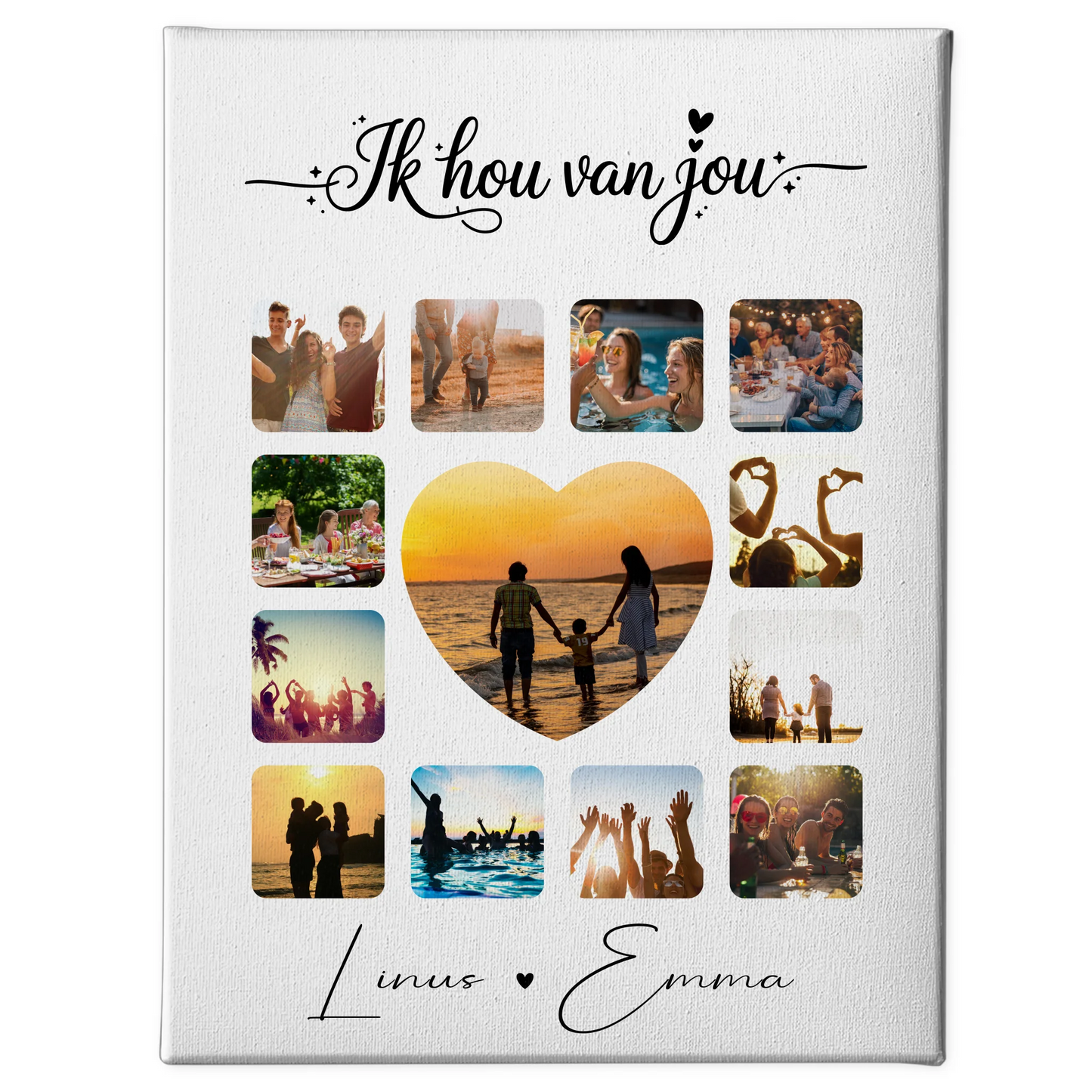 Personalisierte Leinwand Hochzeit mit Paar Fotocollage 13 Fotos Ik hou van jou Liebe auf Niederländisch Geschenk 1