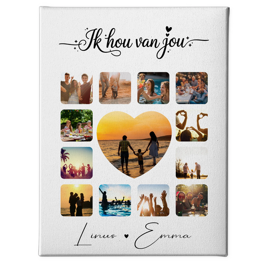 Personalisierte Leinwand Hochzeit mit Paar Fotocollage 13 Fotos Ik hou van jou Liebe auf Niederländisch Geschenk 1
