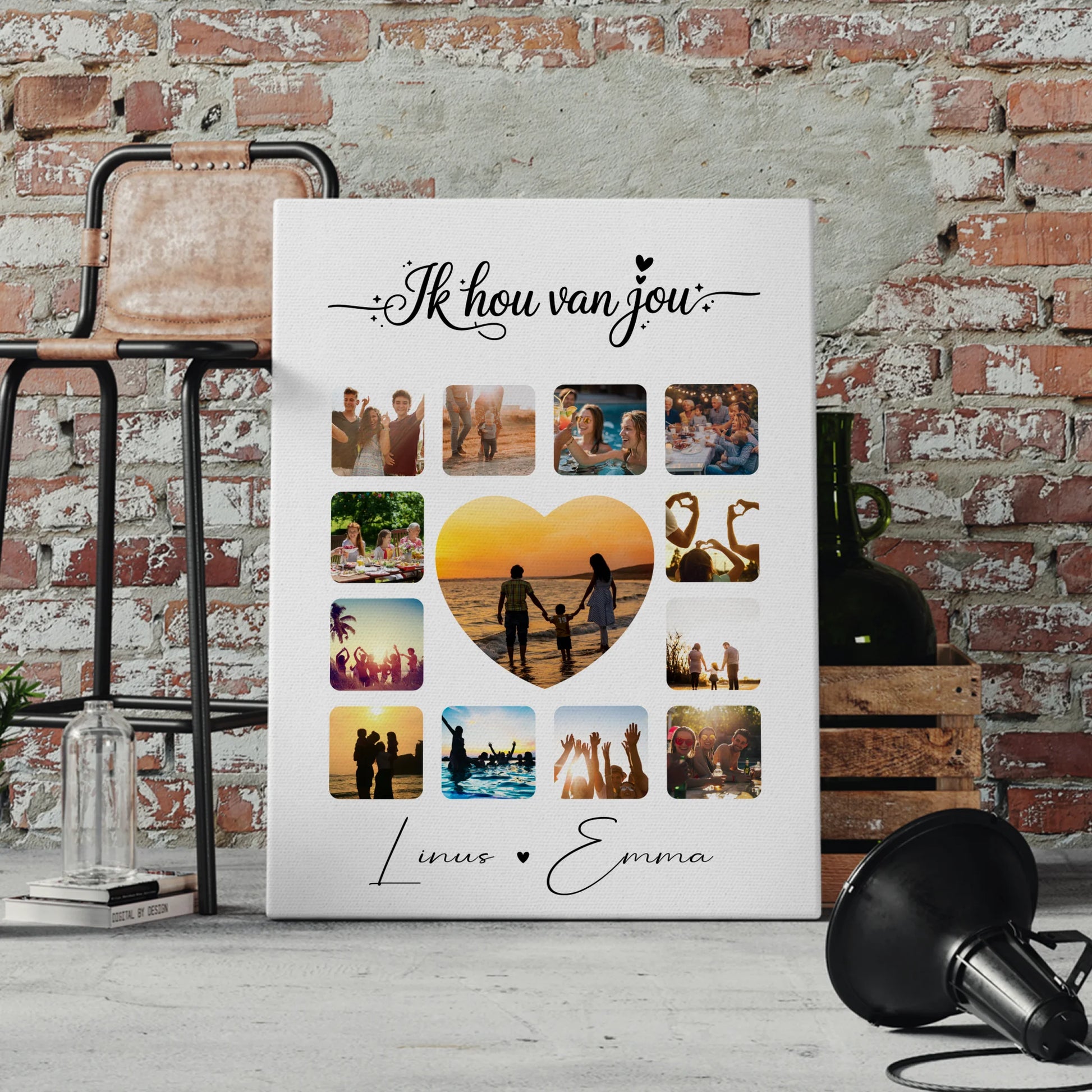 Personalisierte Leinwand Hochzeit mit Paar Fotocollage 13 Fotos Ik hou van jou Liebe auf Niederländisch Geschenk 4