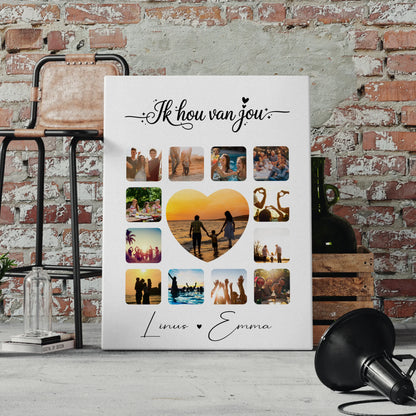 Personalisierte Leinwand Hochzeit mit Paar Fotocollage 13 Fotos Ik hou van jou Liebe auf Niederländisch Geschenk 4