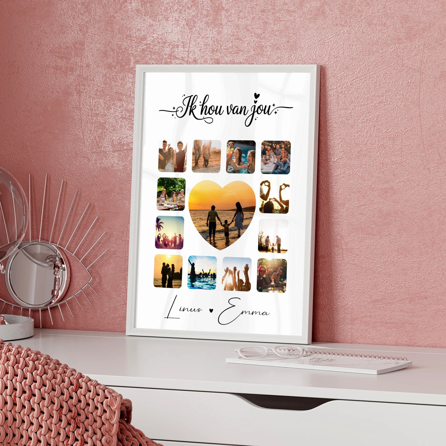 Pärchen Poster Personalisiert Paar Fotocollage 13 Fotos Ik hou van jou Niederländisch