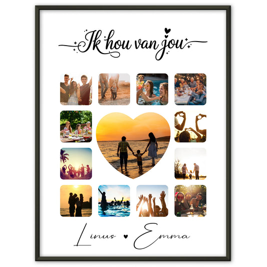 Pärchen Poster Personalisiert Paar Fotocollage 13 Fotos Ik hou van jou Niederländisch