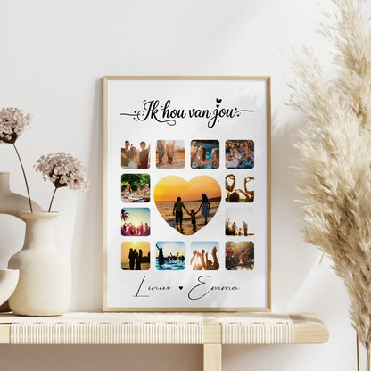 Pärchen Poster Personalisiert Paar Fotocollage 13 Fotos Ik hou van jou Niederländisch