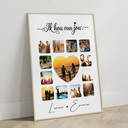 Pärchen Poster Personalisiert Paar Fotocollage 13 Fotos Ik hou van jou Niederländisch