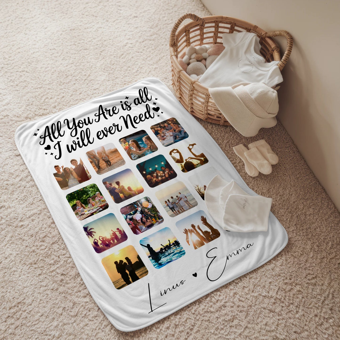 Personalisierte Kuscheldecke mit Namen Fotocollage Liebe 16 Fotos Geschenk 2