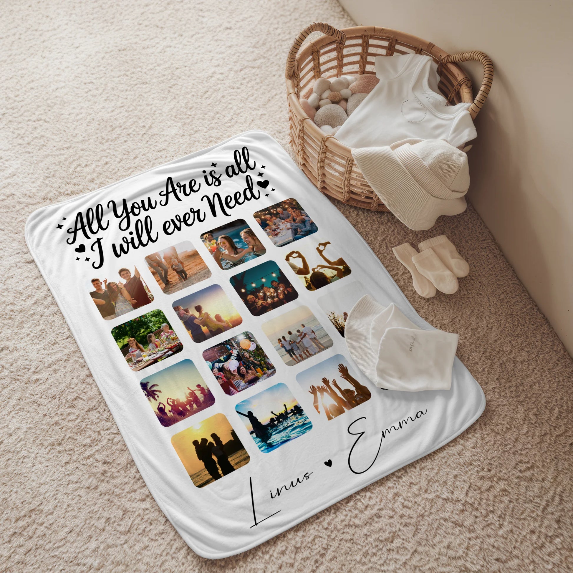 Personalisierte Kuscheldecke mit Namen Fotocollage Liebe 16 Fotos Geschenk 2