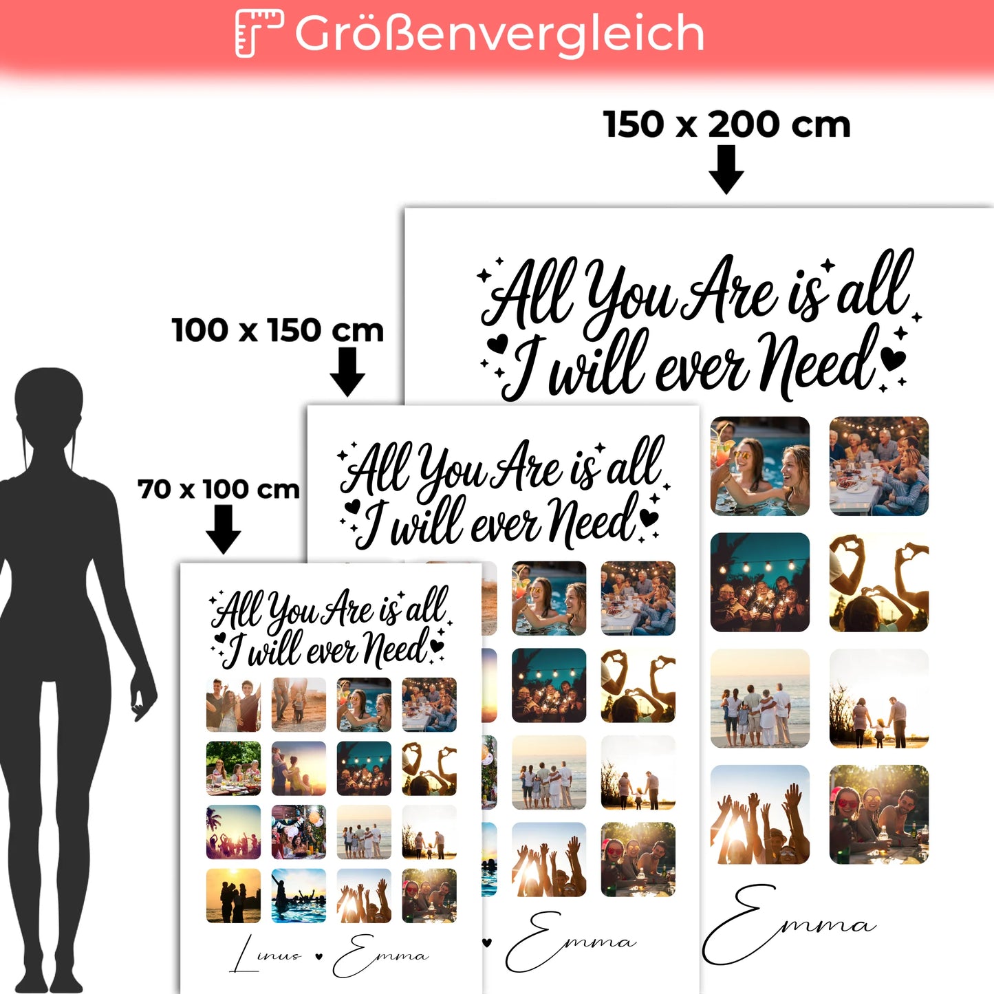Personalisierte Kuscheldecke mit Namen Fotocollage Liebe 16 Fotos Geschenk 5