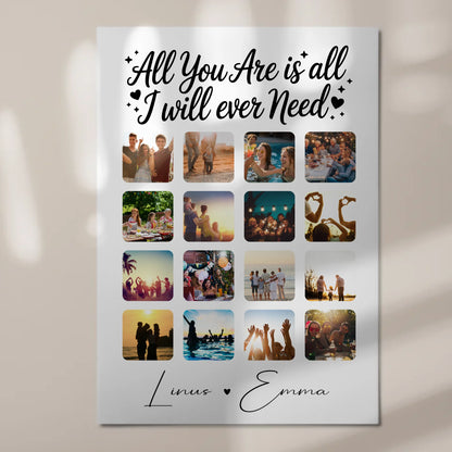 Fotoboard Magnet Poster Fotocollage Liebe 16 Fotos All you are is all I will ever need Geschenk