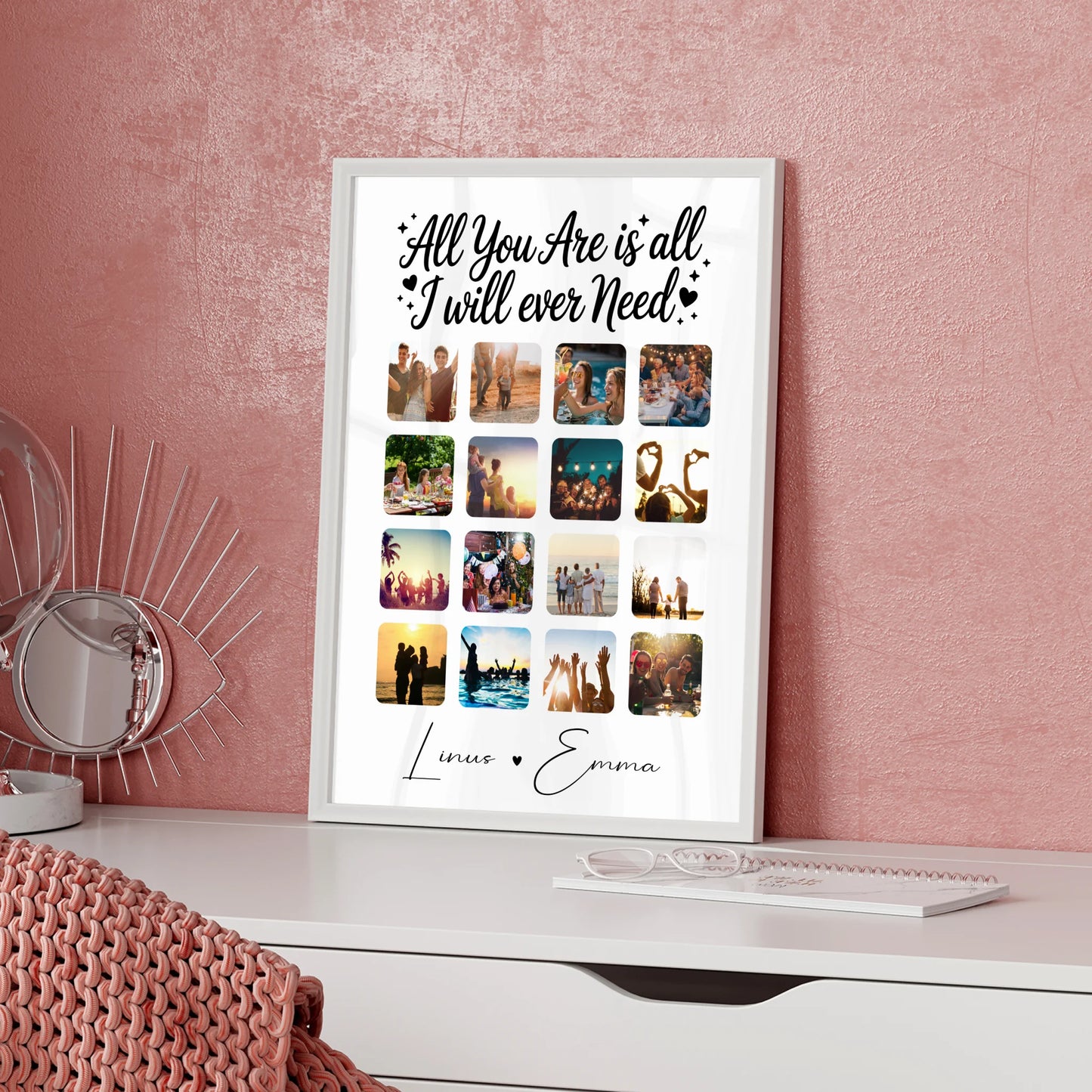 Personalisierte Poster Partner Geschenk Fotocollage Liebe mit 16 Fotos