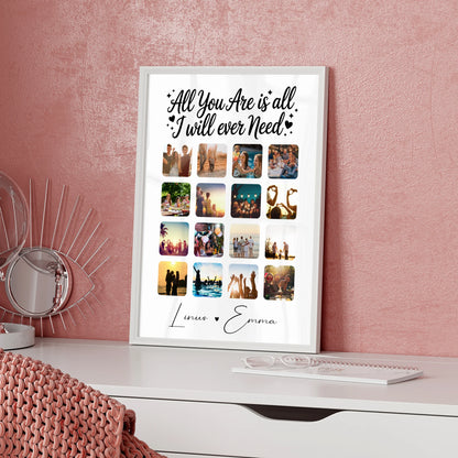 Personalisierte Poster Partner Geschenk Fotocollage Liebe mit 16 Fotos