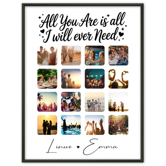 Personalisierte Poster Partner Geschenk Fotocollage Liebe mit 16 Fotos