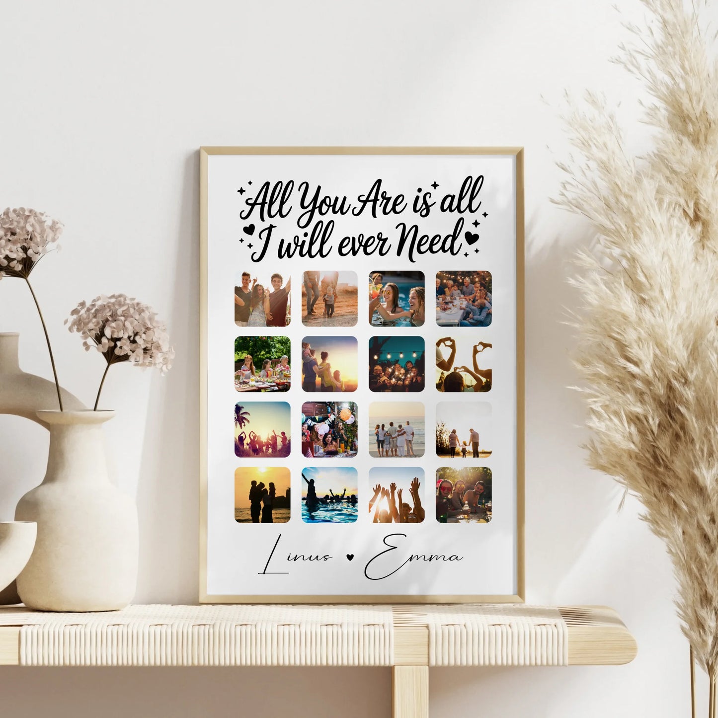 Personalisierte Poster Partner Geschenk Fotocollage Liebe mit 16 Fotos