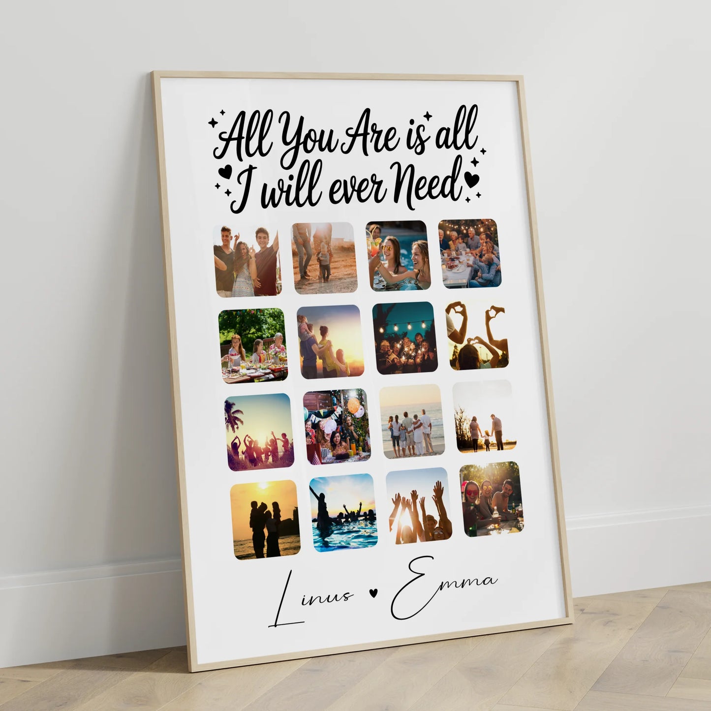 Personalisierte Poster Partner Geschenk Fotocollage Liebe mit 16 Fotos