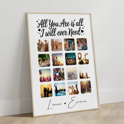 Personalisierte Poster Partner Geschenk Fotocollage Liebe mit 16 Fotos