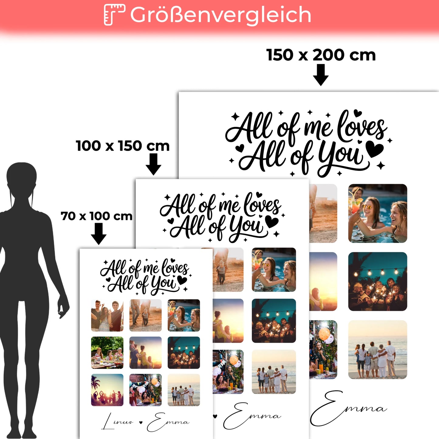 Personalisierte Decke Mit Namen Fotocollage 9 Fotos All Of Me Loves All Of You Geschenk 5
