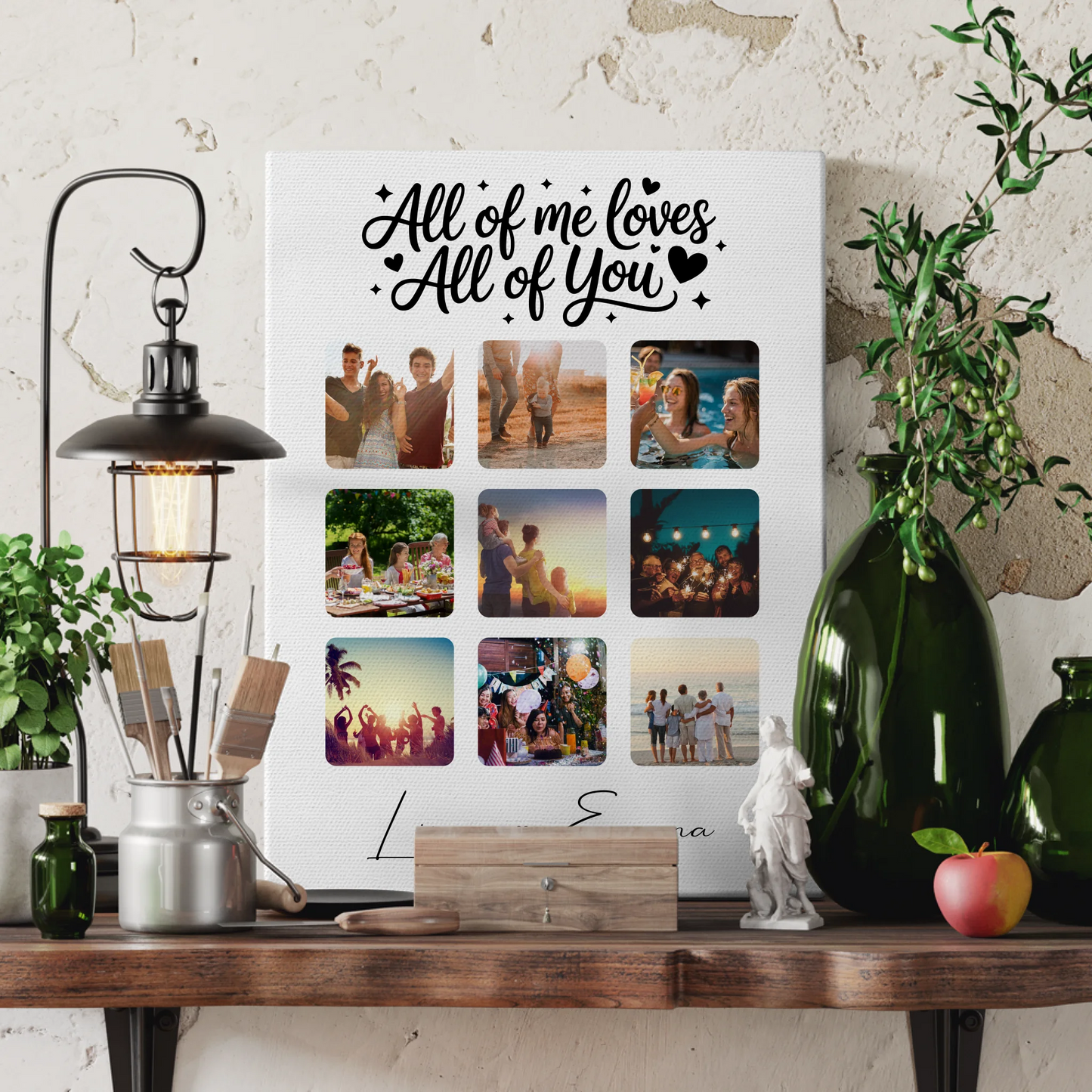 Personalisierte Leinwand Für Paare mit Fotocollage 9 Fotos All Of Me Loves All Of You Geschenk 3