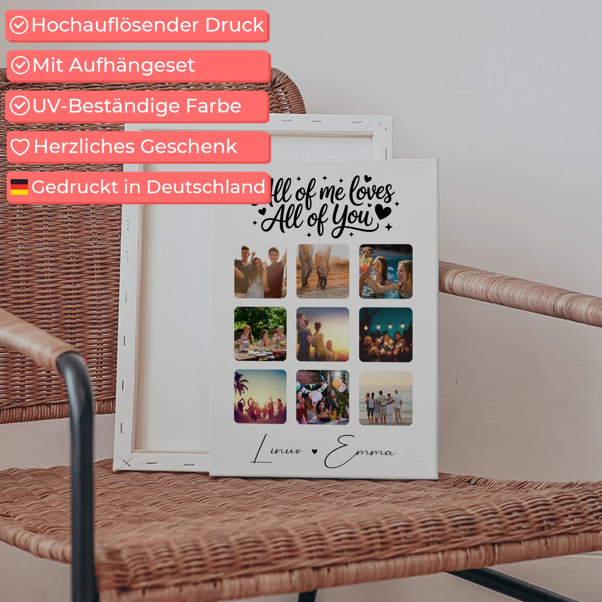 Personalisierte Leinwand Für Paare mit Fotocollage 9 Fotos All Of Me Loves All Of You Geschenk 5