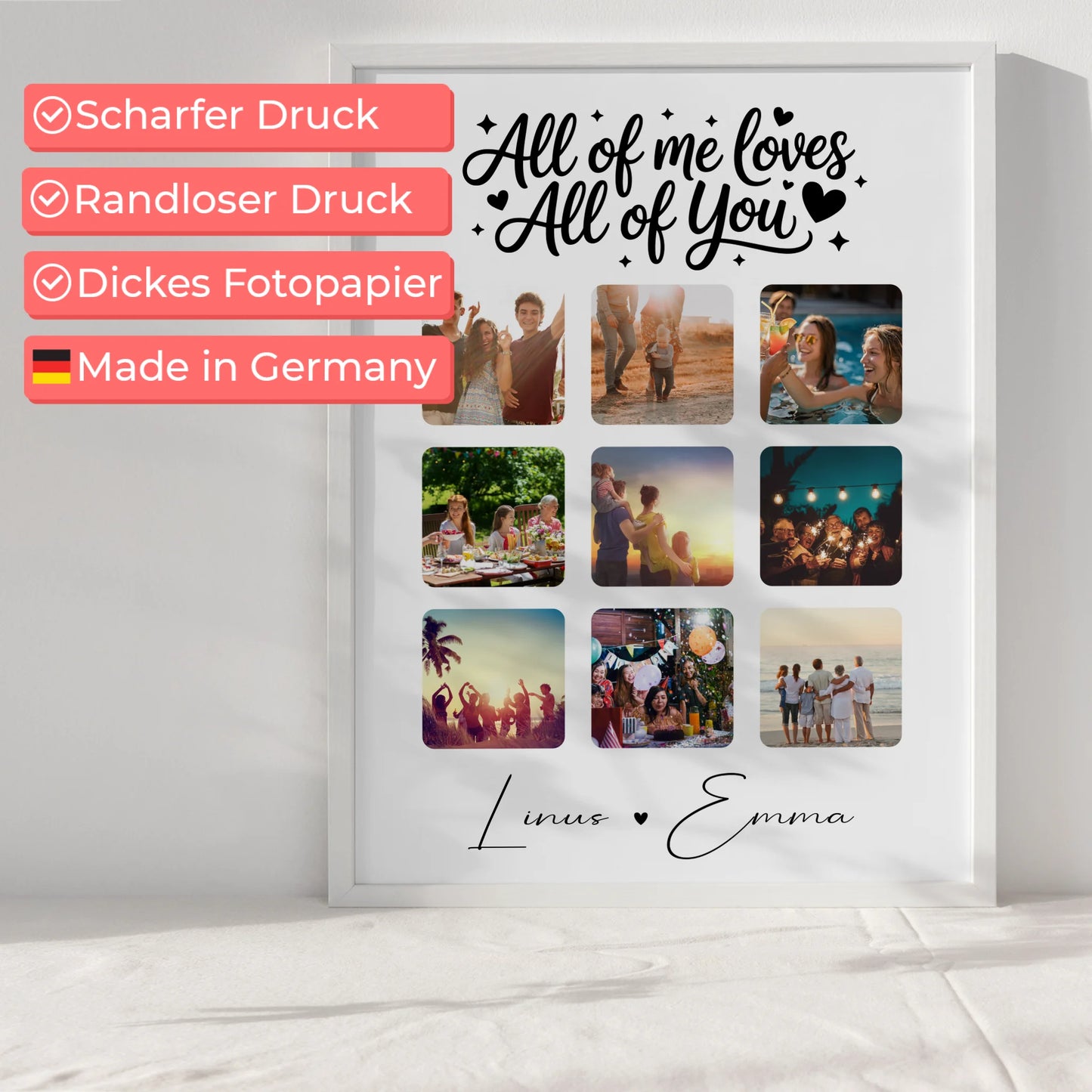 Poster Personalisiert Liebe Fotocollage 9 Fotos All Of Me Loves You Geschenk
