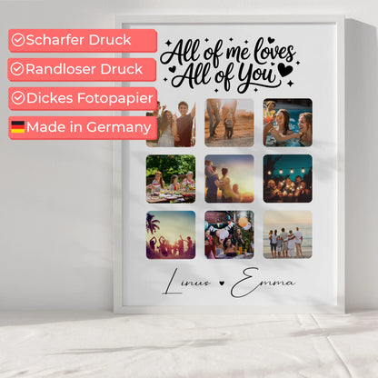Poster Personalisiert Liebe Fotocollage 9 Fotos All Of Me Loves You Geschenk