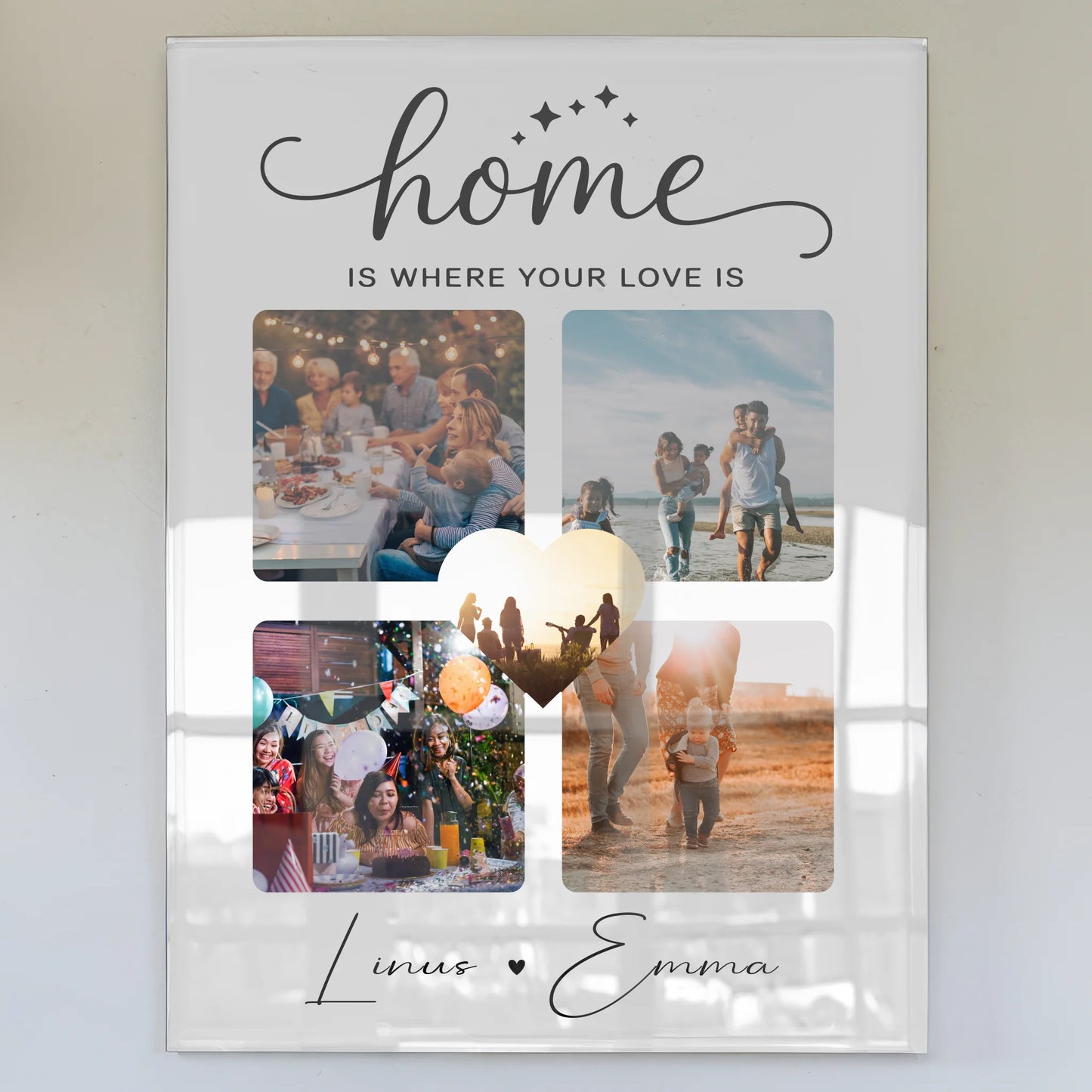 Personalisierte Foto Mit Acrylglas Für Paare mit 4 Fotos Home Is Where Your Love Is Geschenk