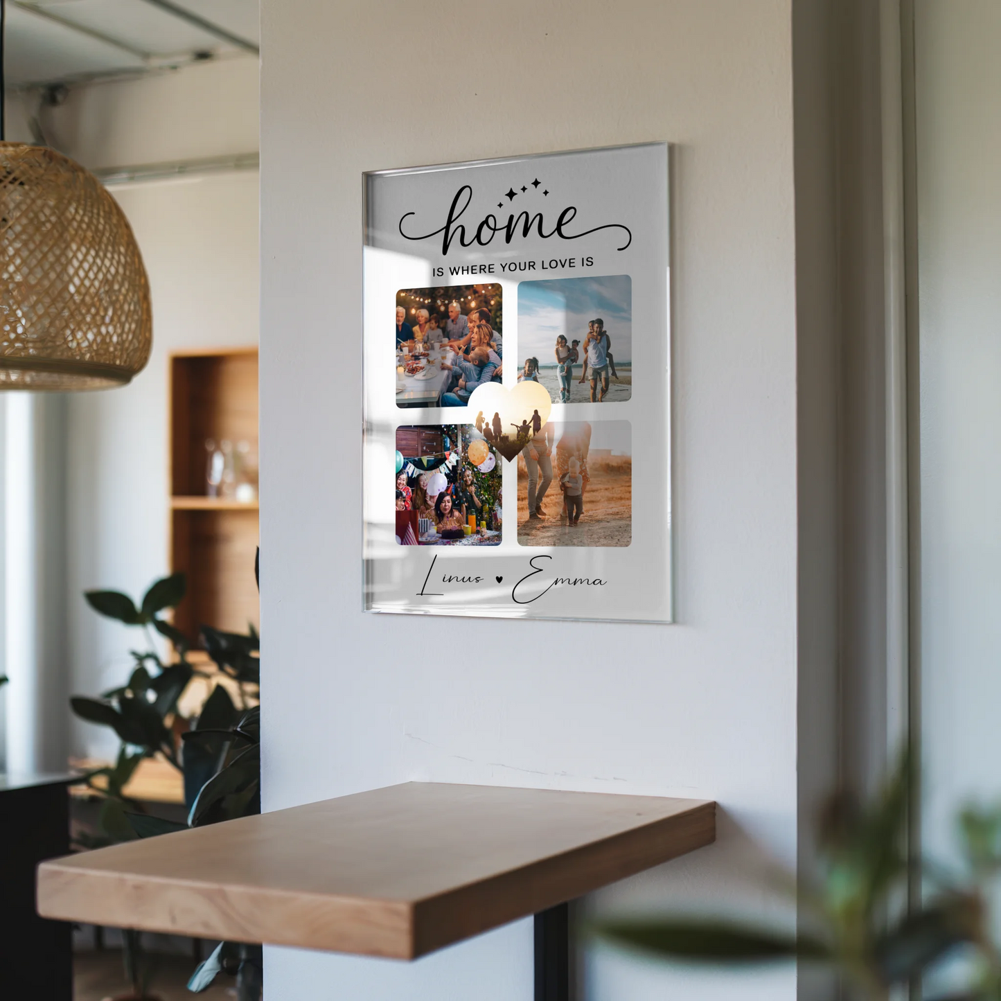 Personalisierte Foto Mit Acrylglas Für Paare mit 4 Fotos Home Is Where Your Love Is Geschenk