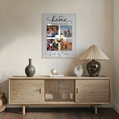 Personalisierte Foto Mit Acrylglas Für Paare mit 4 Fotos Home Is Where Your Love Is Geschenk