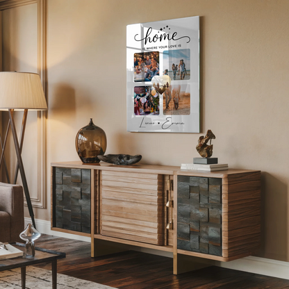 Personalisierte Foto Mit Acrylglas Für Paare mit 4 Fotos Home Is Where Your Love Is Geschenk